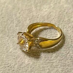 925 Sterling Silver - Gold Tone Cubic Zirconia Solitaire With Accents Ring Sz 7